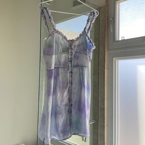 Silk tie dye dress with ruffle details